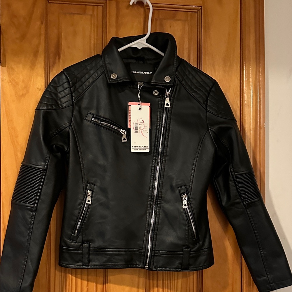 Urban Republic Black Faux Leather Moto Jacket for Kids